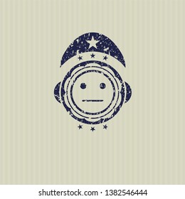 Blue serious face icon inside rubber stamp