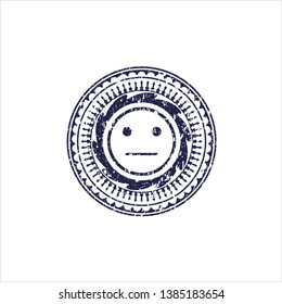 Blue serious face icon inside rubber grunge texture stamp