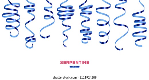 Blue serpentine isolated on white background. Vector illustration. Shiny ribbons set for holiday design