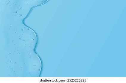Fundo de gel de soro azul. Água cosmética líquida ou loção para pele. textura de óleo de geleia 3d para cuidados da pele com hialurão ou bolha de niacinamida. Vista superior da máscara de caracol cremosa bg. Superfície de colagênio mole