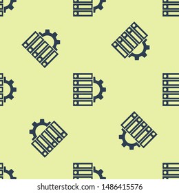 Blue Server and gear icon icon isolated seamless pattern on yellow background. Adjusting app, service concept, setting options, maintenance, repair, fixing. Vector Illustration