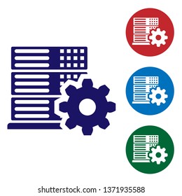 Blue Server setting icon isolated on white background. Set color icon in circle buttons. Vector Illustration