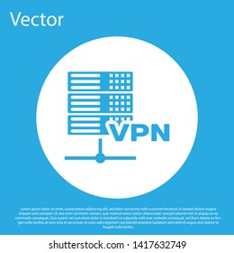 Blue Server VPN icon isolated on blue background. White circle button. Vector Illustration