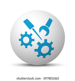 Blue Service icon on sphere on white background