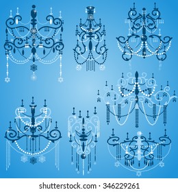 Blue Set of Elegant Chandelier