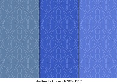 Blue set of geometric seamless patterns for web, textile and wallpapers
