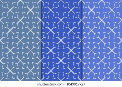 Blue set of geometric seamless patterns for web, textile and wallpapers