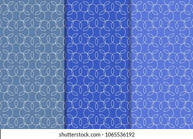 Blue set of geometric seamless patterns for web, textile and wallpapers