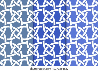 Blue set of geometric seamless patterns for web, textile and wallpapers