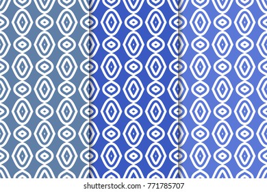 Blue set of geometric seamless patterns for web, textile and wallpapers