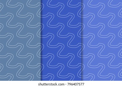 Blue set of geometric seamless patterns for web, textile and wallpapers