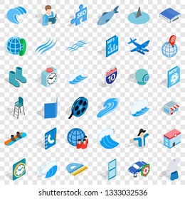 Blue set icons set. Isometric style of 36 blue set vector icons for web for any design