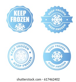 Blue set of keep frozen product stickers, badges with snowflakes vector.