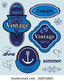 Blue set of labels, design elements