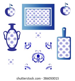 blue set on a white background with the use of seamless pattern