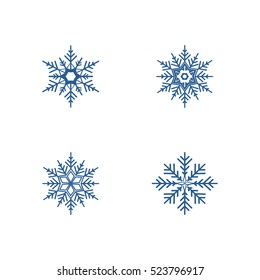 Blue set snowflake icons on white background