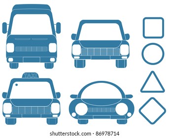 blue set of transport silhouettes with frames