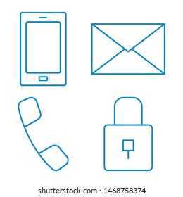 Blue set of web contact icons, line art. Vector illustration