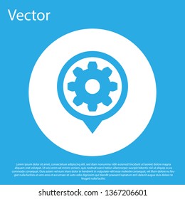 Blue Setting icon isolated on blue background. Tools, service, cog, gear, cogwheel sign. White circle button. Vector Illustration