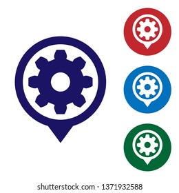 Blue Setting icon isolated on white background. Tools, service, cog, gear, cogwheel sign. Set color icon in circle buttons. Vector Illustration