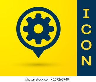 Blue Setting icon isolated on yellow background. Tools, service, cog, gear, cogwheel sign. Vector Illustration