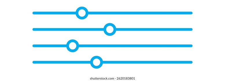 Blue Settings sliders line icon vector illustration set. Blue slider control options menu icon vector sign. Equalizer Vector icon. Adjustment Filter icon in blue colour.