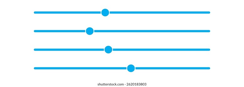 Blue Settings sliders line icon vector illustration set. Blue slider control options menu icon vector sign. Equalizer Vector icon. Adjustment Filter icon in blue colour.