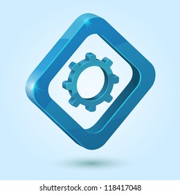 Blue settings symbol isolated on blue background. This vector icon is fully editable