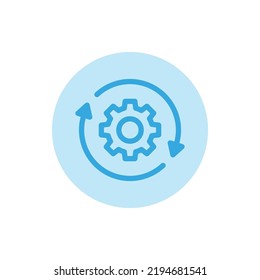 Icono vectorial de configuración azul con flechas blancas