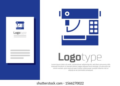 Blue Sewing machine icon isolated on white background. Logo design template element. Vector Illustration