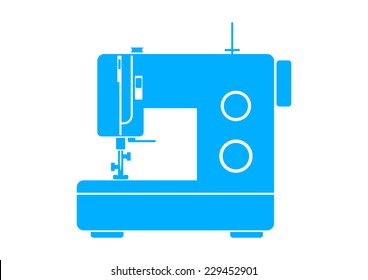 Blue sewing machine on white background 