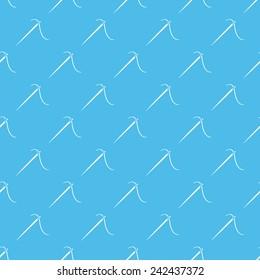 Blue sewing needle seamless pattern - vector texture made of needle for sewing