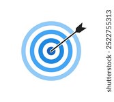 Blue shade bullseye dart target icon. Dart target goal marketing sign. Arrow dart logo vector. Winner dart sign.