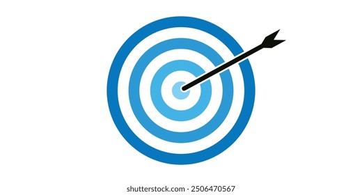 Icono de blanco de dardo de bullseye de sombra azul. Señal de marketing de objetivo de dardo. Vector del logotipo del dardo de la flecha. Señal de dardo ganador.