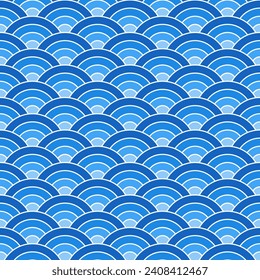 Blue shade of Japanese wave pattern background. Japanese seamless pattern vector. Waves background illustration. for clothing, wrapping paper, backdrop, background, gift card.