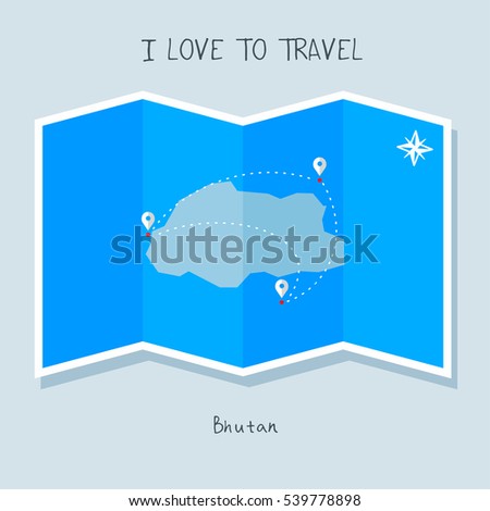 A blue shade Map with map pin of the Bhutan . Sketch Country map for infographics, brochures and presentations. vector sky blue map illustration