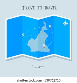 A blue shade Map with map pin of the Cameroon . Sketch Country map for infographics, brochures and presentations. vector sky blue map illustration