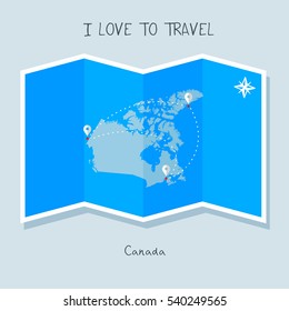 A blue shade Map with map pin of the Canada . Sketch Country map for infographics, brochures and presentations. vector sky blue map illustration