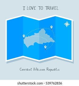 A blue shade Map with map pin of the Central African Republic . Sketch Country map for infographics, brochures and presentations. vector sky blue map illustration