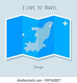 A blue shade Map with map pin of the Congo . Sketch Country map for infographics, brochures and presentations. vector sky blue map illustration