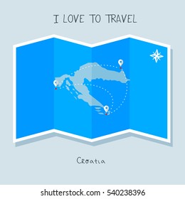 A blue shade Map with map pin of the Croatia . Sketch Country map for infographics, brochures and presentations. vector sky blue map illustration