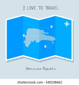 A blue shade Map with map pin of the Dominican Republic . Sketch Country map for infographics, brochures and presentations. vector sky blue map illustration