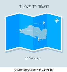 A blue shade Map with map pin of the El Salvador . Sketch Country map for infographics, brochures and presentations. vector sky blue map illustration