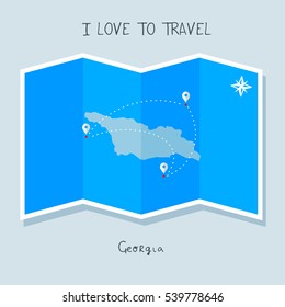 A blue shade Map with map pin of the Georgia . Sketch Country map for infographics, brochures and presentations. vector sky blue map illustration