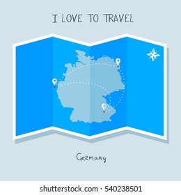 A blue shade Map with map pin of the Germany . Sketch Country map for infographics, brochures and presentations. vector sky blue map illustration