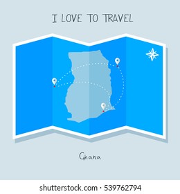 A blue shade Map with map pin of the Ghana . Sketch Country map for infographics, brochures and presentations. vector sky blue map illustration