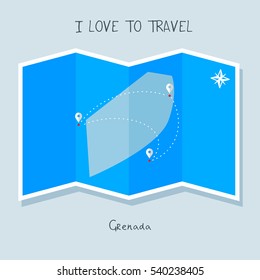 A blue shade Map with map pin of the Grenada . Sketch Country map for infographics, brochures and presentations. vector sky blue map illustration