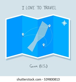 A blue shade Map with map pin of the Guam . Sketch Country map for infographics, brochures and presentations. vector sky blue map illustration