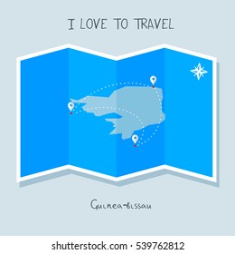 A blue shade Map with map pin of the Guinea Bissau . Sketch Country map for infographics, brochures and presentations. vector sky blue map illustration