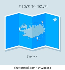 A blue shade Map with map pin of the Iceland . Sketch Country map for infographics, brochures and presentations. vector sky blue map illustration